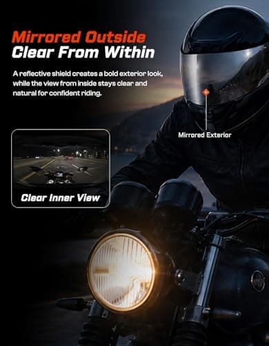 TCMT Full Face Motorcycle Helmet for Adults Men Women, Lightweight Polycarbonate Street Bike Dirt Bike Helmet with Anti-Scratch Mirror Shield and Removable Liner, DOT Approved