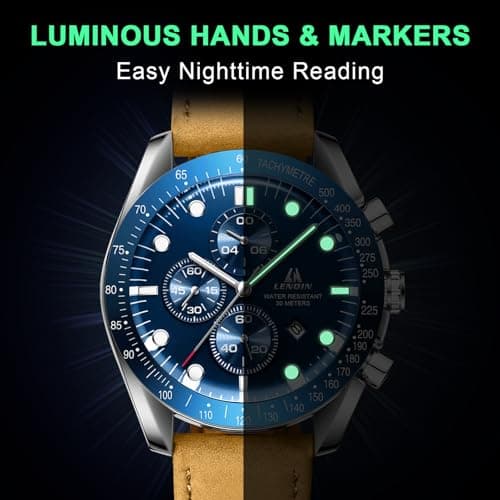 LN LENQIN Mens Watches Leather Watch Analog Quartz Watch for Men Luminous Luxury Fashion Business Casual 30M Waterproof Men's Wrist Watches with Date