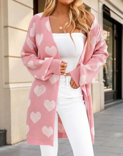 Soft Knit Long Sleeve Cardigans, Winter Fall Clothes, Dressy Casual Office Work Teacher Outfits Oversized Long Cardigan Sweaters for Women Cute Heart Fall Coats Outfits B0G574VFVG
