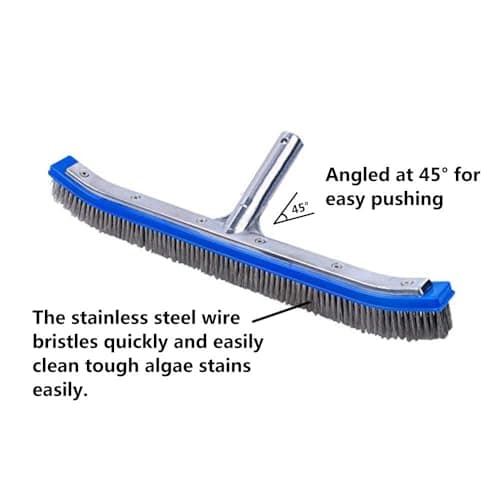 Swimming Pool Brush for Cleaning Pool Walls,Tiles & Floors,Heavy Duty 18" Aluminum Stainless Steel Wire Bristle Pool Scrub Brush for Curved Cleaning Brushes with EZ Clips