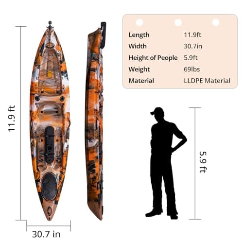 11.9 ft Fishing Kayak for Adults, Sit on Top Kayak with Paddle & Comfortable Seat, Hard Shell Recreational Ocean Fishing Boat for Lake River Sea, 661 LBS Capacity