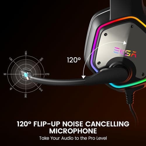 EKSA E1000 USB Gaming Headset for PC, Computer Headphones with Microphone/Mic Noise Cancelling, 7.1 Surround Sound, RGB Light - Wired Headphones for PS4, PS5 Console, Laptop, Call Center