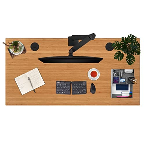 UPLIFT DESK Bamboo (60 x 30 inch) Electric Standing Desk V2-Commercial (Gray) 4-Leg Adjustable Stand Up Desk, Advanced Keypad, Wire Grommets, Wire Management Tray, Bamboo Rocker-X Board