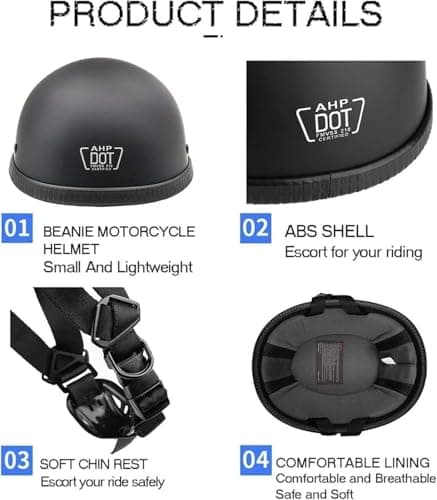 Small and Light Ultra-Thin Beanie DOT Approved Low Profile Open Face Half Helmets for Men Women,Adult Retro German Motorcycle Helmet for Cruiser Moped