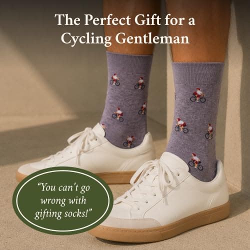 1 x Pair, Size 8-13, Purple, Premium Cotton Blend - Cycling Gift for Dad, Boyfriend & Bike Enthusiasts - The Athletic Gent The Sunday Cyclist Socks - Funny Cycling Socks - Fun Cycle Gift for Men B0H4HRDMP5