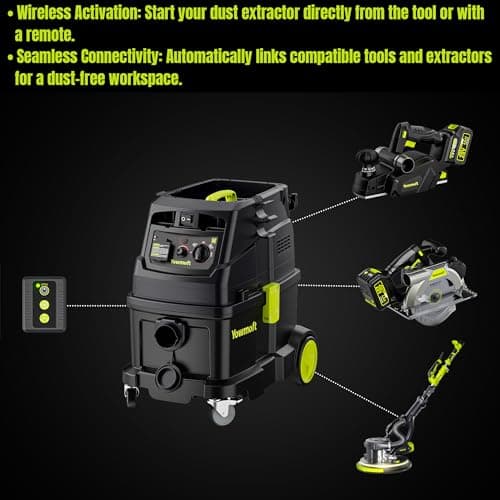 M Class 10 Gallon Dust Extractor for Woodworking with Auto Hepa Clean & Dust Indicator Light Dust Vacuum Extractor with 150CFM Airflow & Power Tool Connector for Workshop Construction (With Handle)
