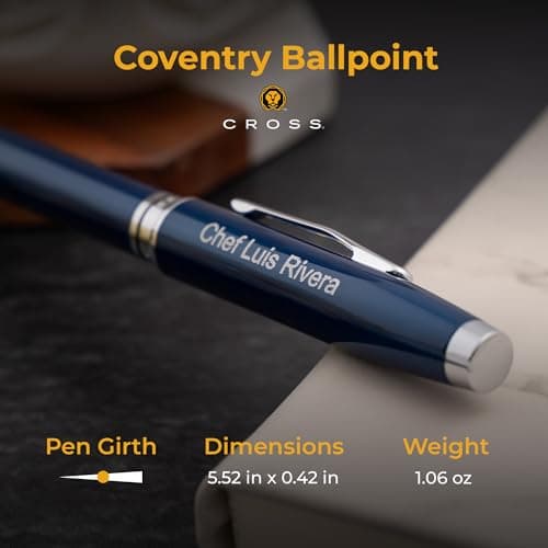 Personalized, Custom Engraved Cross Pen for Men or Women | Cross Coventry Ballpoint Pen | Luxury Gift for Office, Graduation and Business [Blue Lacquer with Chrome Trim]