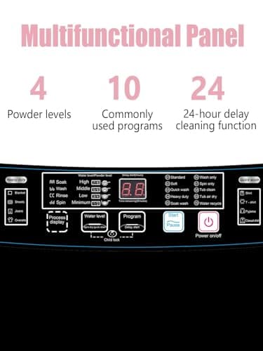 Full-Automatic Washing Machine 25 lbs Portable Washer 10 Wash Program & 8 Water Level with LED Display，Drain Pump, Come with a Glass Cover, Ideal for Apartments, RV, Camping, Grey