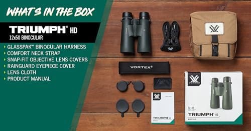 Vortex Triumph HD 12x50 Binoculars - HD Optical System, Fully Multi-Coated Lenses, Rubber Armor, Tripod Adaptable, Waterproof, Fogproof, Shockproof - Unlimited, Unconditional Warranty