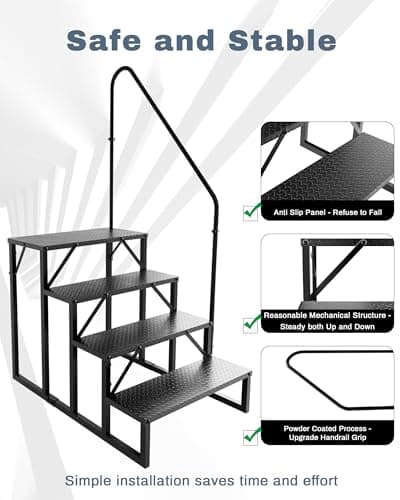 RV Steps with Handrail｜4 Step Hot Tub Spa Steps｜Update 3.0 Outdoor RV Stairs with Anti-Slip Pedals｜RV Ladders for Travel Trailers｜Heavy Duty Camper Steps for Camper, Porch, Spa