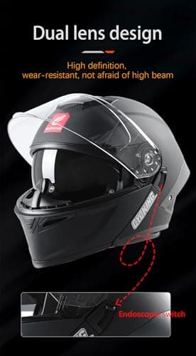 Modular Motorcycle Helmet, Flip Up Full Face Helmet with Dual Visor & Smoked Sunshield, DOT Approved Street Bike Helmet for Men & Women, Quick Release Buckle, Removable Washable Liner