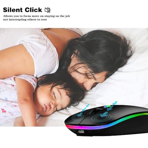 WREANU Wireless Bluetooth Mouse Rechargeable Laptop Mice with LED Lights Silent Slim Use(BT5.2 and 2.4G Portable USB) Dual Mode Computer Mouse for Laptop/iPad/Tablet/Apple/Computer/Mac (Black)
