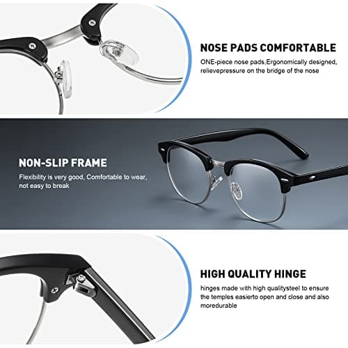 AOMASTE Blue Light Blocking Glasses Vintage Half Frame UV Clear Lens Anti Eyestrain Computer Gaming Glasses for Women Men