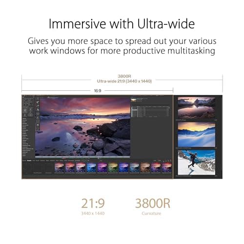 ASUS ProArt Display 34” Ultrawide Curved Professional HDR Monitor (PA34VCNV) - IPS, 21:9 3440 x 1440, 3800R Curve, 100% sRGB/Rec709, ΔE<2, Calman Verified, USB-C Docking PD 96W, RJ45, 3 Year Warranty