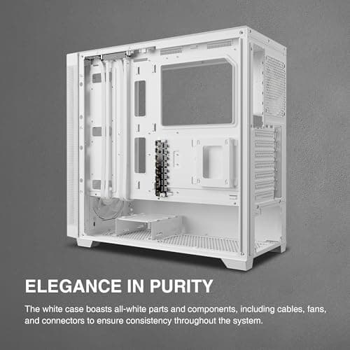 GAMDIAS White ATX Mid Tower Computer Case Tempered Glass, Gaming PC Case Support Dual 360mm AIO/Radiator, 7x120mm Case Fans (4X 120mm Built-in), 420mm GPU/VGA, USB3.0X 2, Type C x1, 170mm CPU Cooler