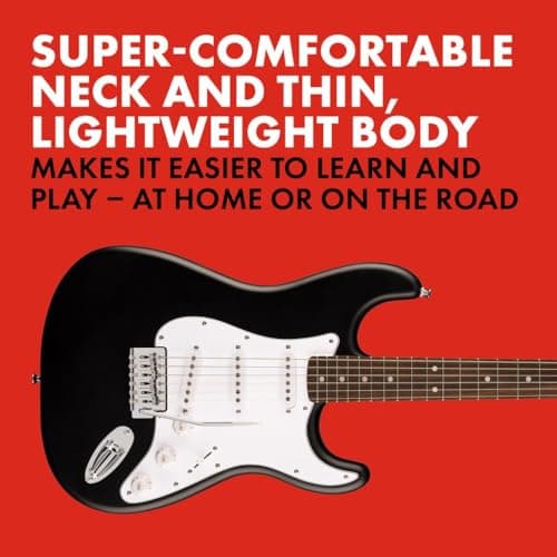 Fender Squier Debut Series Stratocaster Electric Guitar, Beginner Guitar, with 2-Year Warranty, Includes Free Lessons, Black with Matte Finish