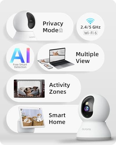 blurams 5G Cameras for Home Security, 2K Pet Camera with Phone App, 360° PTZ Indoor Camera w/Dual-Band WiFi6, Free Human/Motion/Sound Detection, 2-Way Talk, Night Vision, Compatible with Alexa, 2Pack