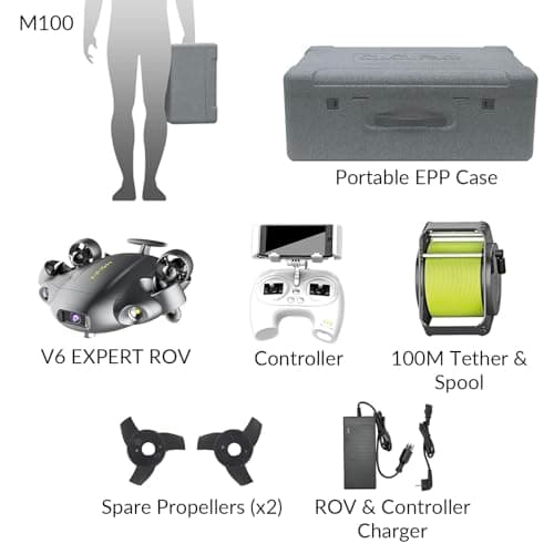 FIFISH QYSEA V6 Expert M100 with 6 Hours Working Time, AI Vision Lock Underwater Drone, QYSEA Underwater Robot with EPP Case, Q-Interface, Portable ROV with 4K Camera, 330ft Dive
