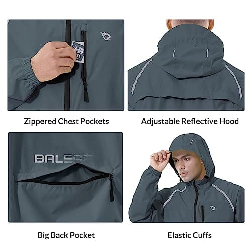baleaf Men's Rain Jacket Waterproof Windbreaker Raincoat Running Cycling Hiking Gear Hood Lightweight Reflective Packable