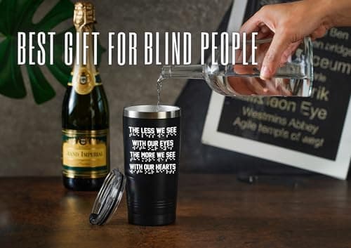 Onebttl Gifts for Blind People Braille Dots Design 20oz Stainless Steel Tumbler- The Less We See with Our Eyes The More We See with Our Hearts