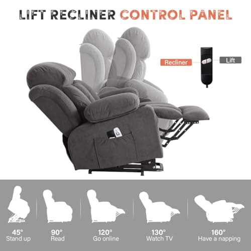 BOSMILLER Power Lift Recliner Chair with Massage and Heat for Elderly, Electric Recliner Single Sofa with Two Cup Holders, Extended Footrest, Side Pocket and USB Charge Port for Living Room