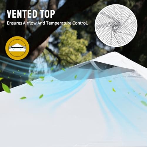 CROWN SHADES 10x10 Pop Up Canopy - Beach Tent with One Push Setup - Easy Outdoor Sun Shade for Events, Parties, Camping - Gazebo with STO-N-Go Cover Bag, Silver Coated Top, Grid White