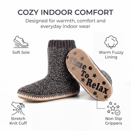 Textured knit upper, fuzzy lining, ankle-high coverage and cushioned insole for cold floors; machine washable cosyone1997 Boot Slippers for Men Indoor Non Slip Soft Sole B0C5F5SNB7