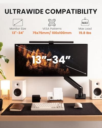 ErGear Single Monitor Arm, Fully Adjustable Monitor Mount for 13–34 Inch Screens, Fast Install Computer Monitor Stand with Tool-Free VESA Mount, Cable Management, Holds 19.8 lbs, Max VESA 100x100mm