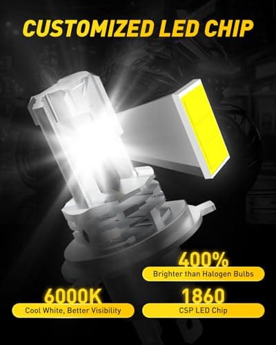 AUXITO H4 Light Bulb Hi/Low for Motorcycle, 400% Brighter, 9003 Bulb 6000K Cool White H4 Fog Light Fanless, Plug and Play, Pack of 1