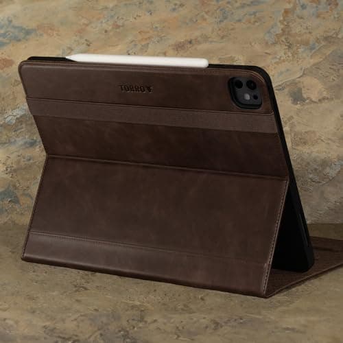 TORRO Case Compatible with iPad Pro 13” (2025/2024) – Premium Leather iPad Pro 13” M5 / M4 Case with Stand Function, Apple Pencil Connectivity and Wake/Sleep Function (Dark Brown)