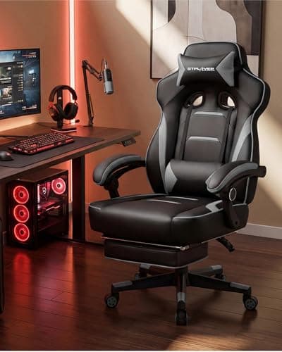 GTPLAYER Gaming Chair for Adults, Big and Tall 350LBS Heavy Duty Office Chair, Ergonomic High Back Lumbar Support and Recliner for Back Pain Relief, Sky Gray