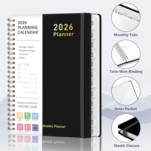2026 Planner, Weekly and Monthly Calendar Academic Planner, Jan 2026 - Dec 2026, Planning Agenda Book for Desk Accessories and School Supplies - A5 (6.3'' x 8.5'')