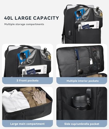 Extra Large 50L Travel Backpack Carry On Flight Approved, Luggage Backpack with Shoes Pouch, Suitcase Backpacks With 3 Packing Cubes, Personal Item Travel Bag, Black