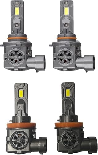 Termitor H11/H8/H9 & 9005/HB3 Light Bulbs Combo, 100,000LM 12X Ultra Brightness, Real 1:1 Mini Size, 6500K White 85000Hrs Long Life with Cooling Fan, 9005 H11 Fog Lights, Plug and Play, Pack of 4