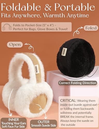 VEKDA Ear Muffs for Winter Women Fuzzy Ear Warmers Foldable Cute Earmuffs
