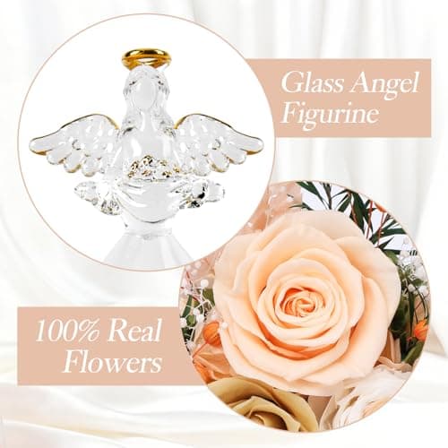 Casaido Mothers Day Rose Gifts for Women, 7" Champagne Preserved Roses Flowers in Glass Angel Figurine, Birthday Gift for Mom Wife Grandma, Eternal Rose for Valentines Christmas Anniversary B0FQJ5NLH8