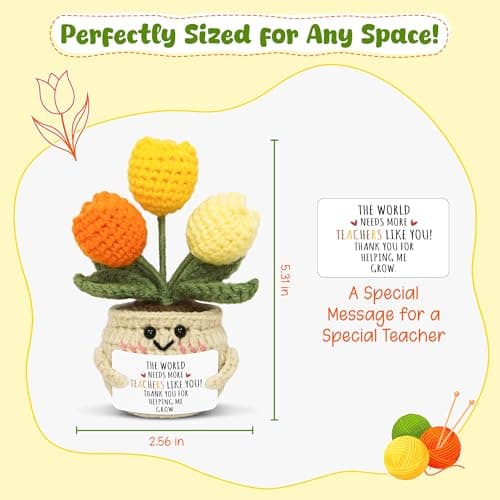Thank You Gifts for Teachers Women, Daycare Teacher Gifts for Christmas, Emotional Support Crochet Doll, Stocking Stuffers OASSIE Christmas Teacher Gifts for Women - Soft Mini Positive Crochet Tulip B0DWMFPB7L