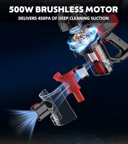 Cordless Vacuum Cleaner, 500W 45Kpa 60Mins Stick Vacuum Cleaner for Home, Self-Standing Vacuum with 1.5L Dust Cup and HEPA Filter, Anti-Tangle Brush for Hardwood Floors, Carpets, and Pet Hair