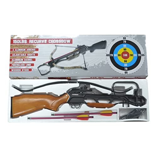 150 Lbs Wood Crossbow with 2 Arrows Hunting Cross Bow