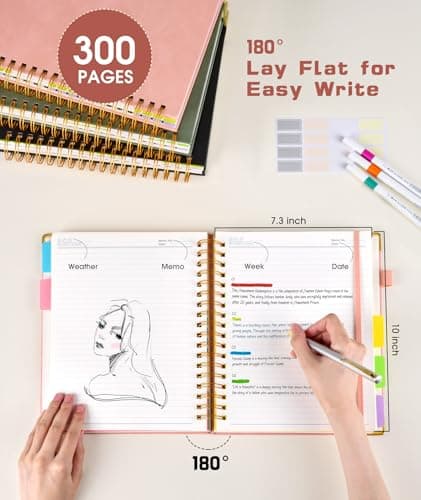 Hardcover Spiral Notebook journal with Removable Dividers Tabs, 300 Pages Leather 5 Subject Notebook College Ruled, 8"x10" Large B5 Notebooks for Work School Note taking, Lined Journal for Women,Pink B0D44Y2NSF