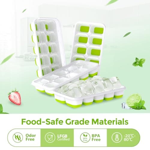 DOQAUS Ice Cube Tray with Lids - 4 Pack Stackable Silicone Ice Trays for Freezer, BPA & LFGB Safe, Easy Release for Kitchen, RV, Cocktail, Coffee, Soup & Food