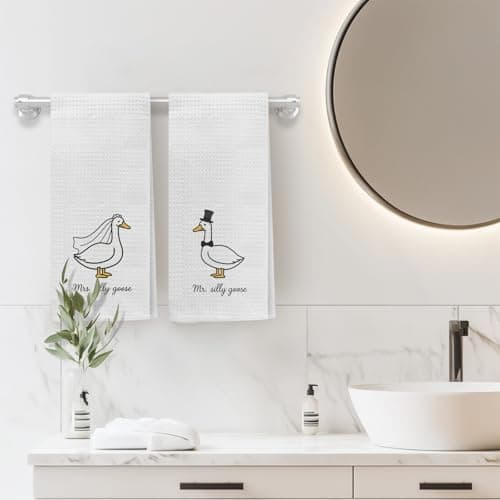 Funny Mr and Mrs Silly Goose Kitchen Towels, Wedding Gifts for Couples Newlyweds Dish Tea Towels for Kitchen Decor, Just Married Gifts Decorative Hand Towels for Bathroom, 16x24 Inch Set of 2 B0F53MV9ZY