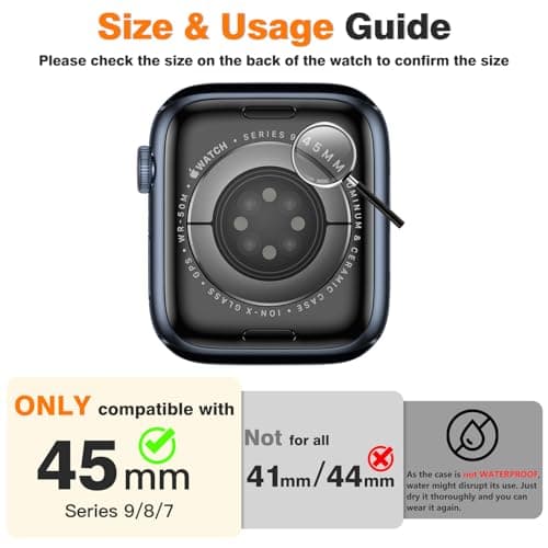 Misxi 2 Pack Hard PC Case with Tempered Glass Screen Protector Compatible with Apple Watch Series 9 (2023) Series 8 Series 7 45mm, Ultra-Thin Scratch Resistant Cover for iWatch S9/S8/S7, Black