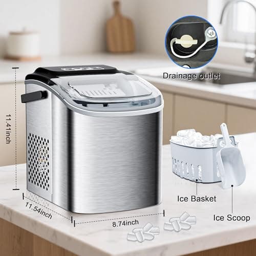 Commercial Nugget Ice Maker 80Lbs/24H with 20Lbs Storage, Stainless Steel Pellet Ice Machine, Ready in 10-15 Mins, Self-Cleaning for Office & Home Restaurants Bars