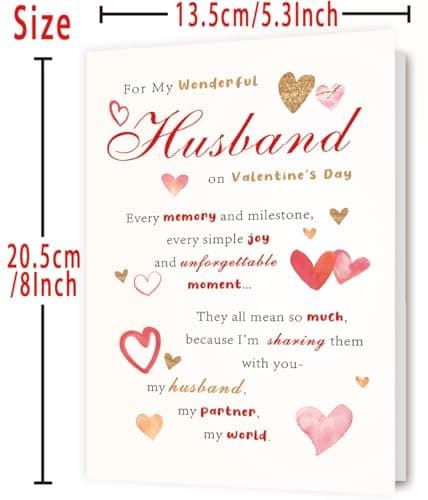 OJsensai Valentine’s Day Card for Wondful Husband, Valentines Decorations Gifts Ideas from Wife