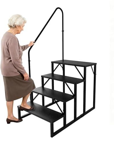 RV Steps with Handrail｜4 Step Hot Tub Spa Steps｜Update 3.0 Outdoor RV Stairs with Anti-Slip Pedals｜RV Ladders for Travel Trailers｜Heavy Duty Camper Steps for Camper, Porch, Spa