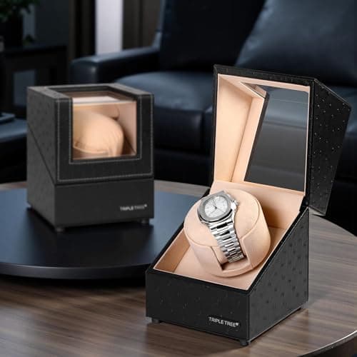 TRIPLE TREE Single Watch Winder for Automatic Watches, with Super Quiet Japanese Motor, 4 Rotation Mode Setting, Flexible Plush Pillow Fit Lady and Man Watches