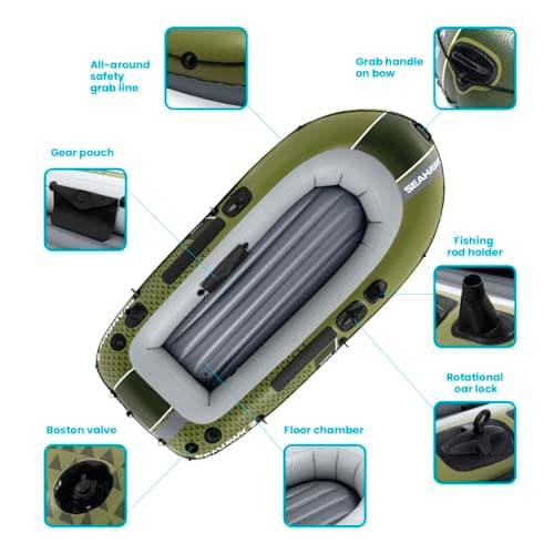 INTEX Seahawk Inflatable Boat Series: Includes Boat Oars and High-Output Pump - Fishing Rod Holders - Gear Pouch