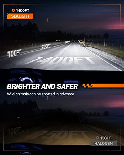SEALIGHT H11 Bulbs, 4X Super Bright Powersport Bulbs 6000K White Plug and Play, Pack of 2