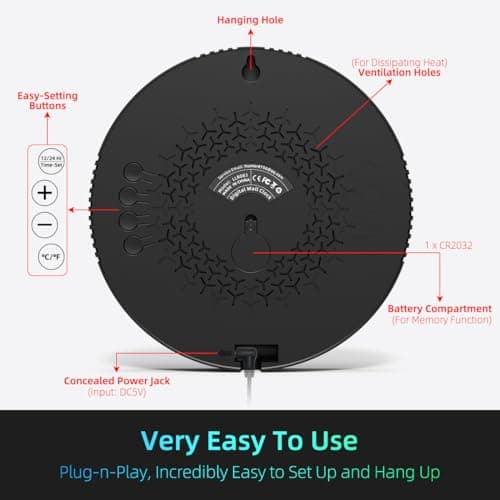 Digital Wall Clock with Large LED Display, Date, Temperature, Auto-Brightness | Small [PLUG-IN] Clock | Modern Electric Wall Clock for Bedroom, Classroom, Living Room, Home, Office, Farmhouse - Blue